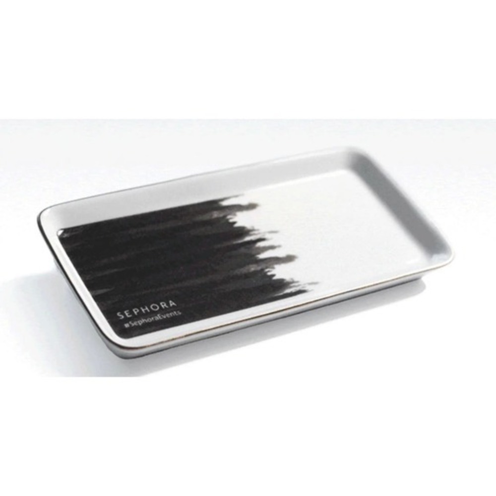 NEW Sephora New Ceramic Trinket / jewelry Tray Black white Gold Trim exclusive